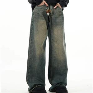 New Vintage Loose Pants for Men Autumn/Winter American Cleanfit Straight Leg Jeans Casual Print Pattern Summer Style
