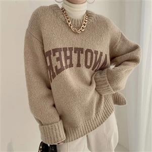 Knitwear Jacquard Letter Fashion Winter Women Pullovers Oversized Crew Neck Women Knitted Sweater