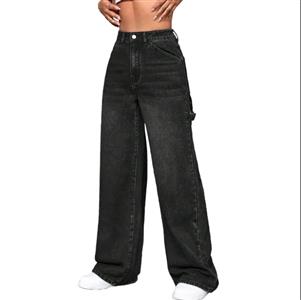 Women's Jeans High Waist Wide Leg Pants Black Solid High Waist Jeans for Women
